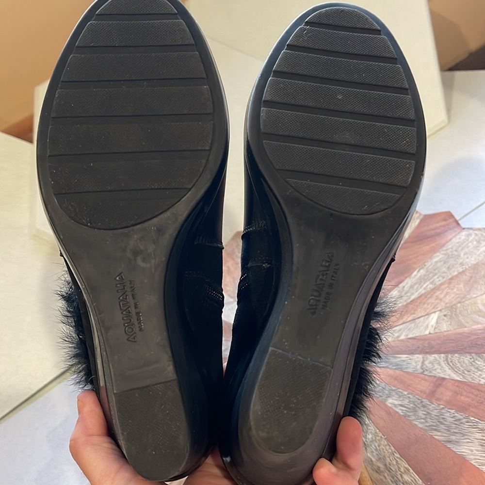 Aquatalia Leather fur trimmed wedge ankle boots size 7 1/2 - Picture 8 of 10